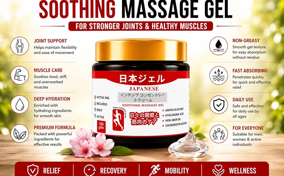 Japanese pain relief soothing gel for massage